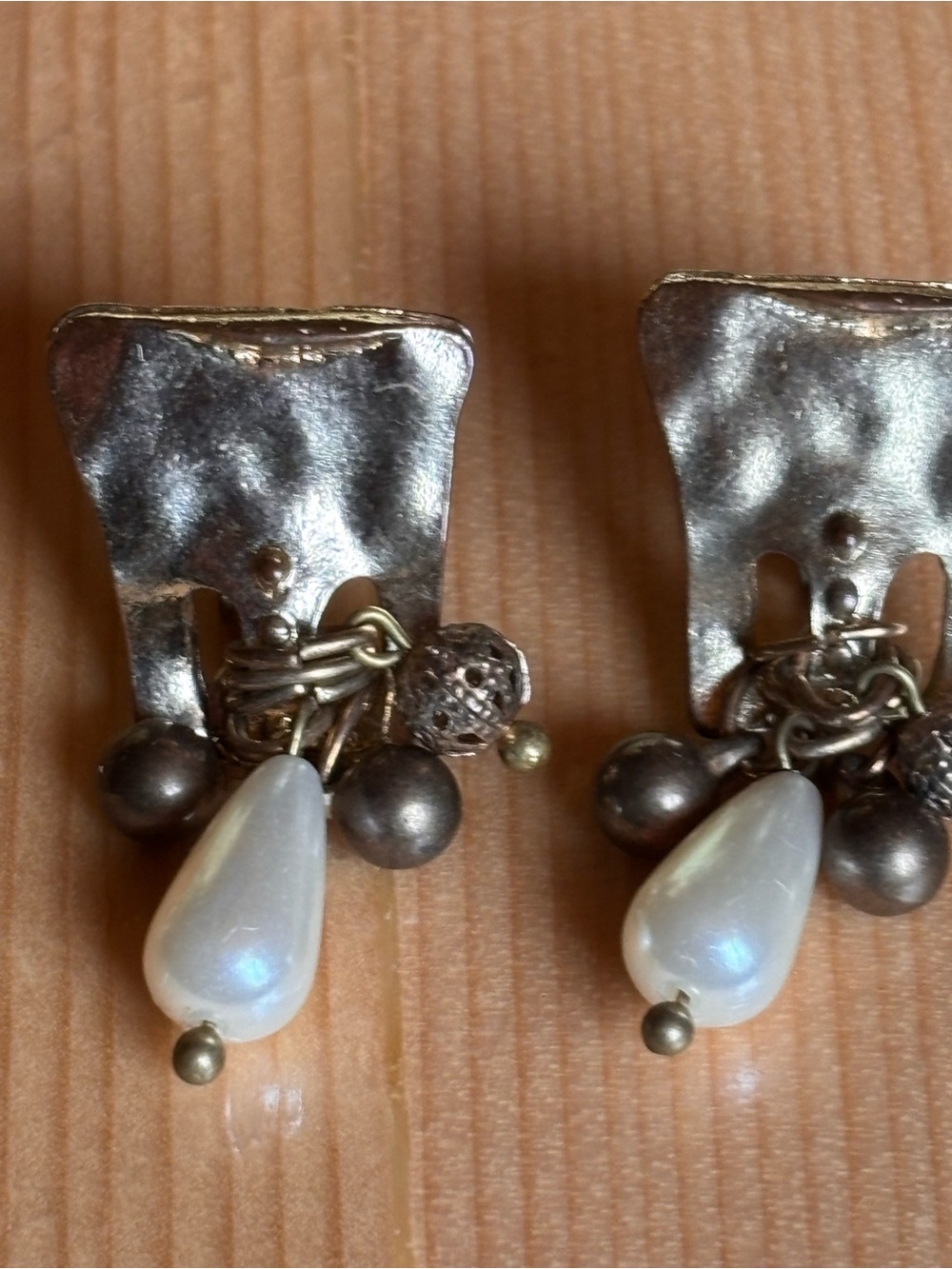 Vintage Silver Tone Clip-On Earrings with White Pearlescent Drops